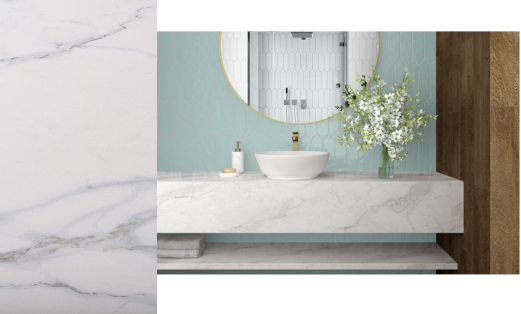 Floating bathroom vanity countertop closeup